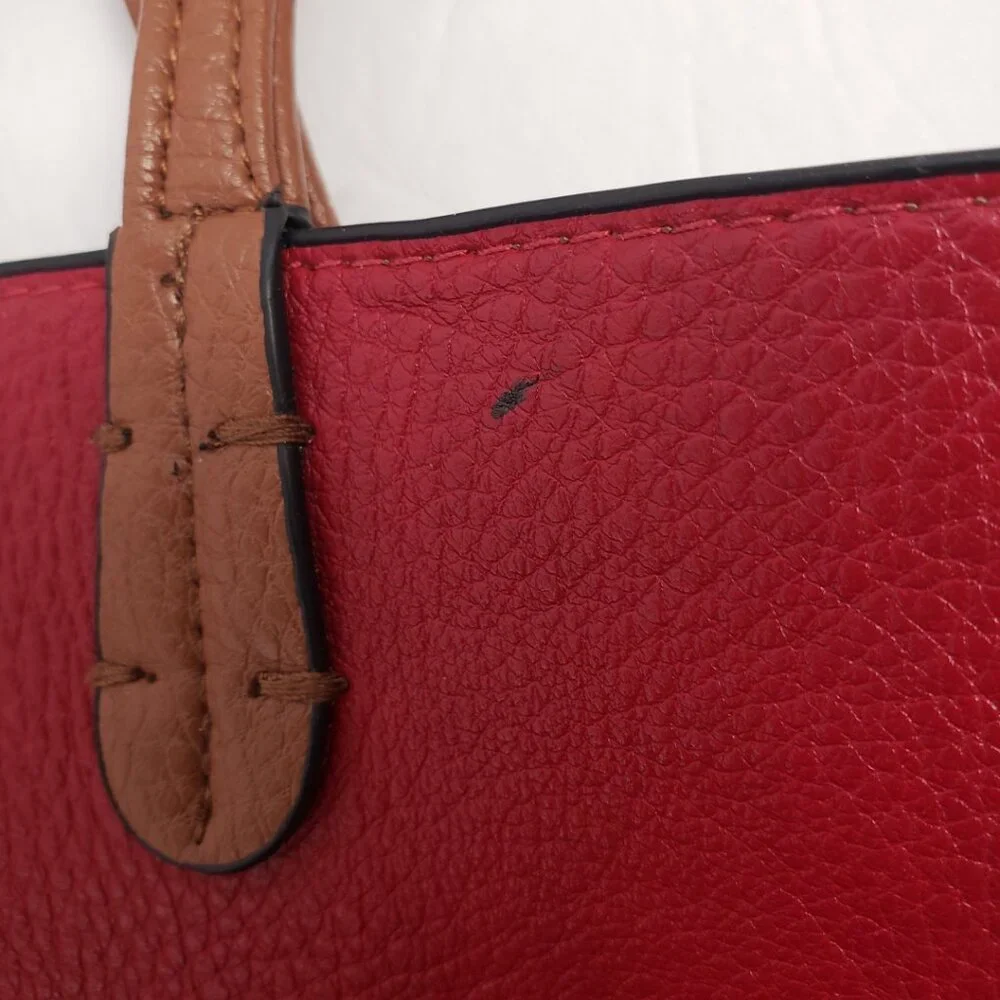 Kris Ana Reversible Handbag Camel Tan Red Key Ring Tote Bucket Purse
